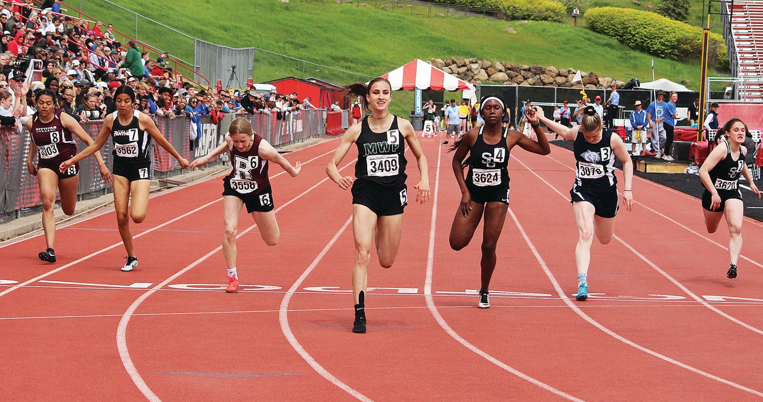 Morton White Pass' Jordan Koatje wins the State 2B Girls 100-meter dash during the State 1B/2B/1A Track and Field Championships in Cheney, Wash.